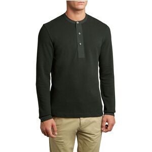 Farrell Mens Henley Waffle Long Sleeve Crewneck Sweatshirt Large Dark Green